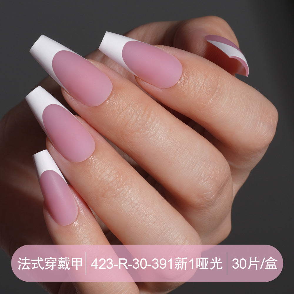 Press on nails French trapezoidal simple high-end sense 30 pieces box detachable fake nail finished pre-made manicure