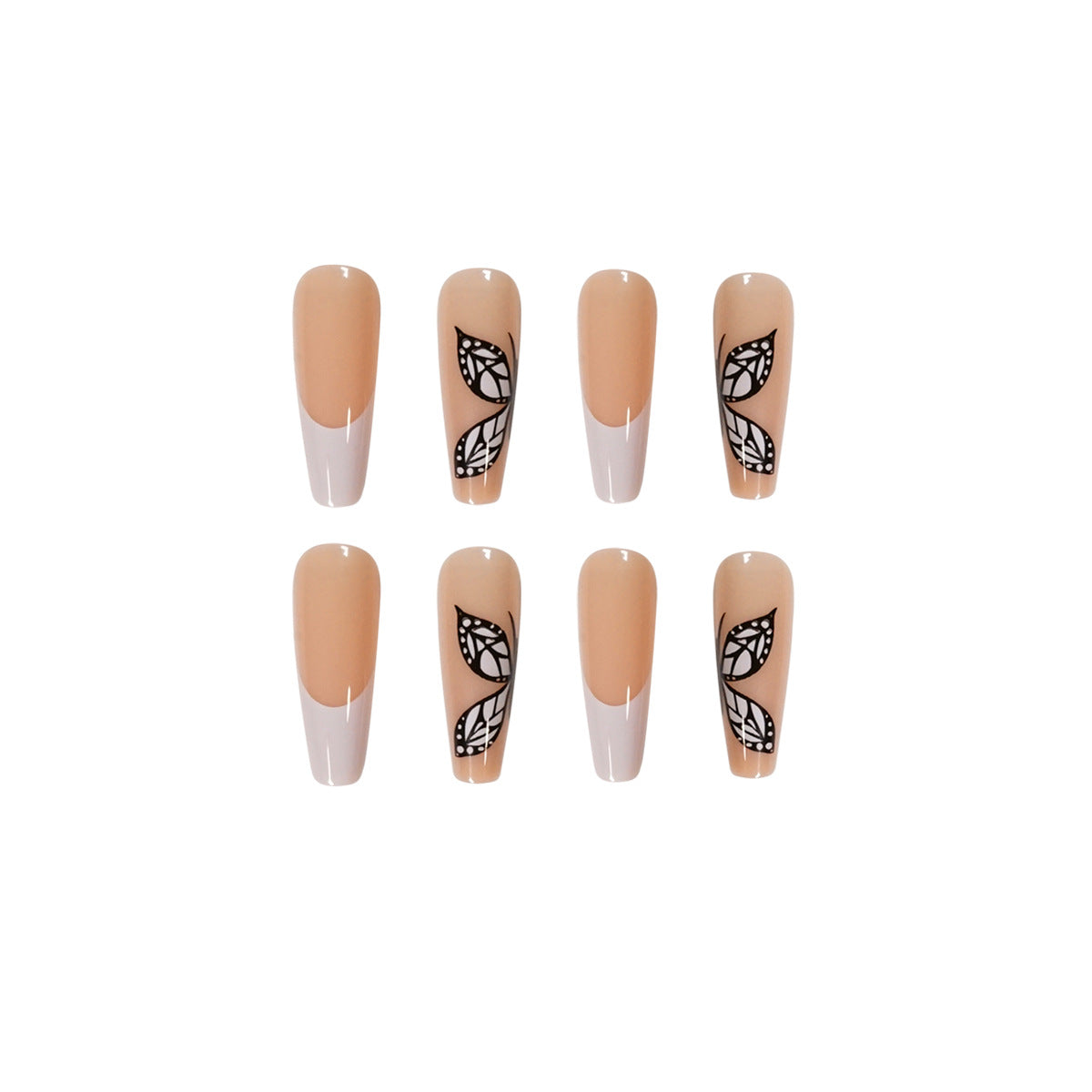 白色法式蝴蝶圖案 成品穿戴甲｜365nails