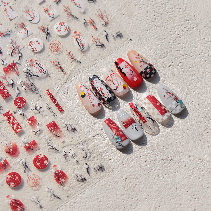 365nails: 梅花與喜鵲中國水墨畫 — 美甲貼紙
