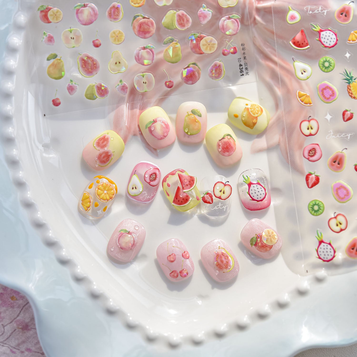 Iridescent Summer Fruits: "Fruity Summer Glow" – 5D Embossed Nail Sticker