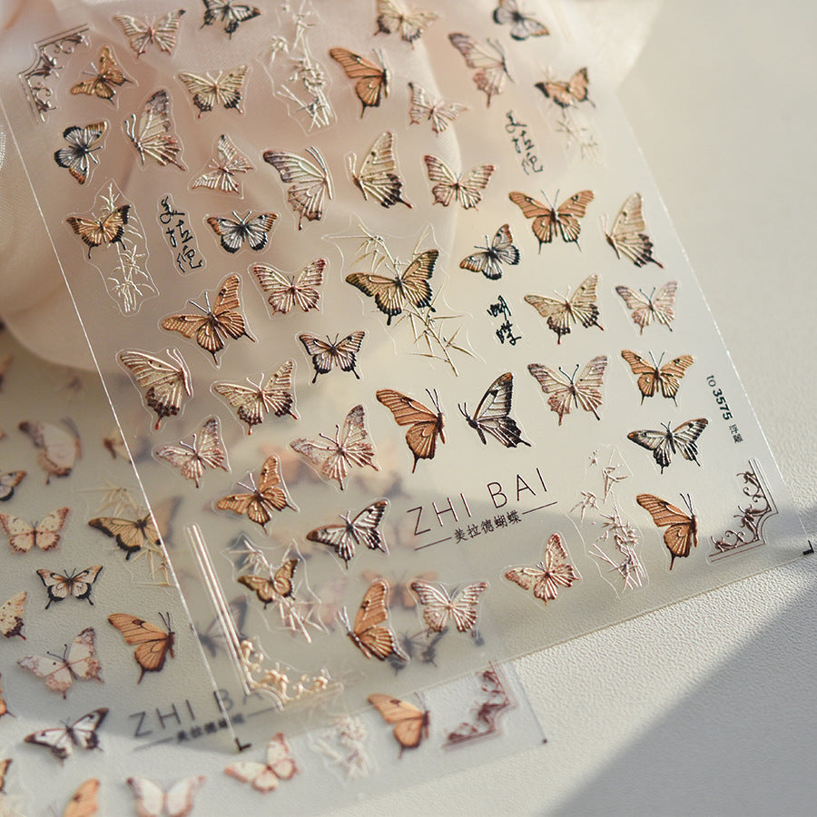Natural Butterfly Nail Stickers – Embossed Realistic Set
