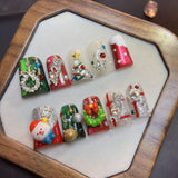 Festive Christmas Rhinestone Holiday Press On Nails