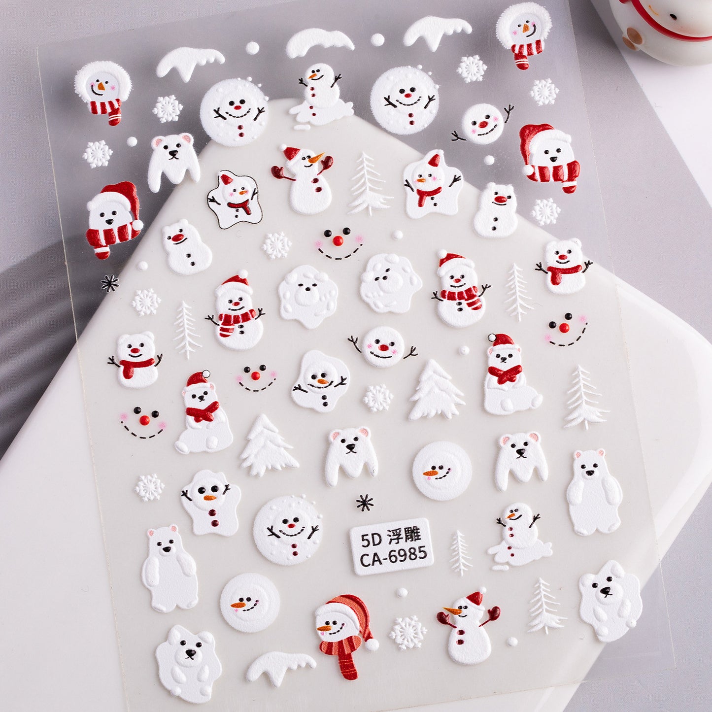 Cute Christmas Snowman Nail Art Sticker 5D Embossed Three-dimensional Santa Claus Elk Nail Sticker Ornament CA