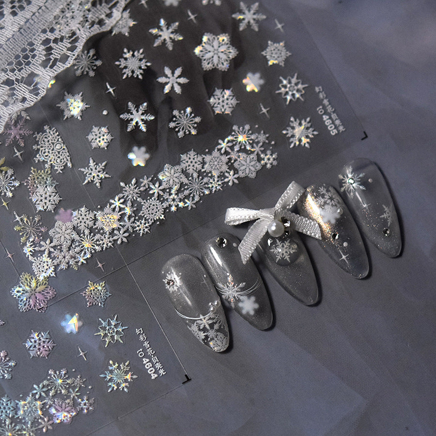 全息雪花系列: "虹彩雪" – 3D 浮雕美甲貼紙
