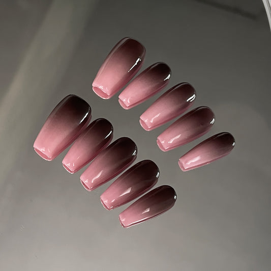 Pure Handmade press on nails simple black powder gradual change medium and long nail patch  sticker fake nail wholesale｜365nails
