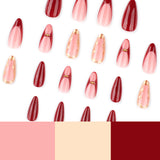 Uñas francesas rojas prensadas, superventas, con efecto almendra, ideales para llevar en casa | 365nails