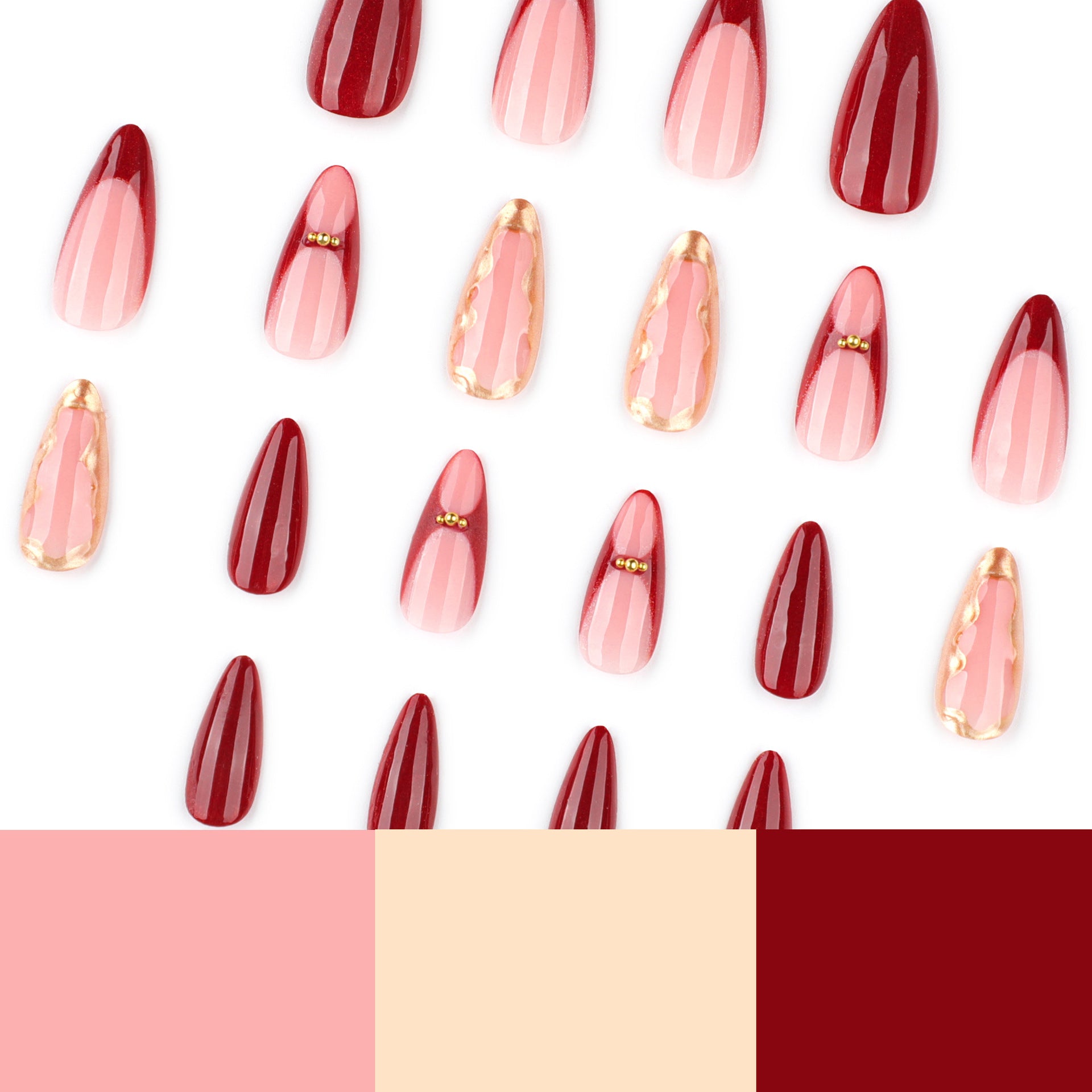 Uñas francesas rojas prensadas, superventas, con efecto almendra, ideales para llevar en casa | 365nails