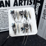 Uñas postizas hechas a mano, diseño de Sweet Cool Spice Girl, parches medianos y largos con diseño de mariposa irregularmente manchado | 365nails