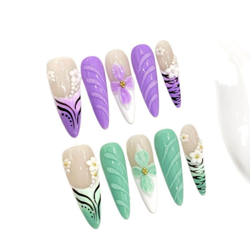 365nails: "Botanical Whisper" – 3D Floral Handmade Stiletto Nails