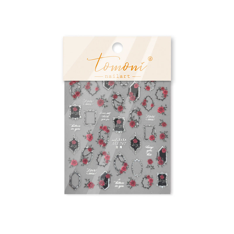 Gothic Rose Mirror Frame: "Grimm’s Fairy Tale Mirror" – 5D Embossed Nail Sticker