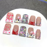 Red Kitty Crystal Cute Press On Nails