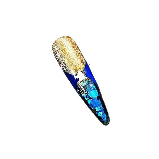 Title Midnight Deep-Sea | Black-Gold Blue Crystal Art Series Press-On Nails