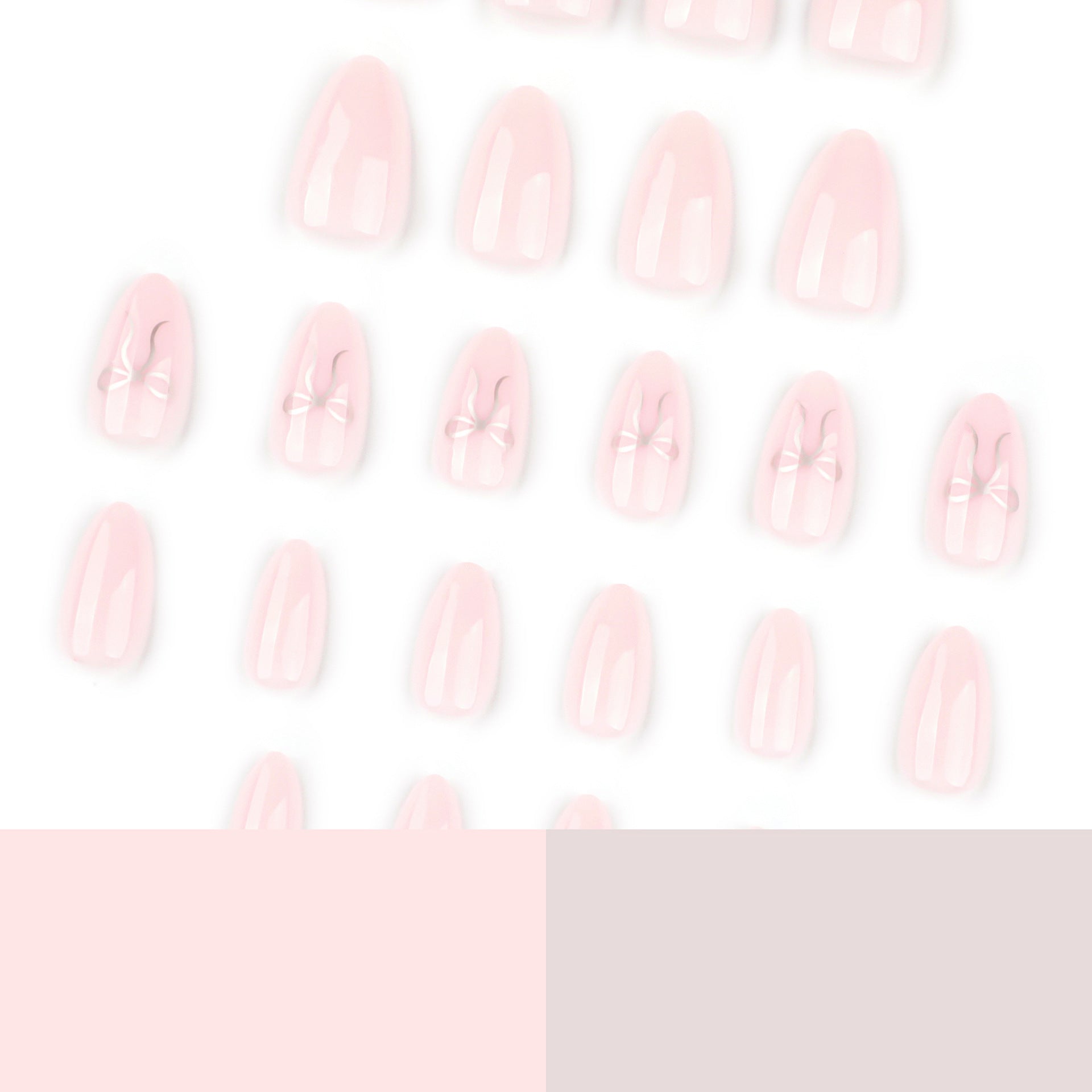 Simple almond silver bow press-on nails