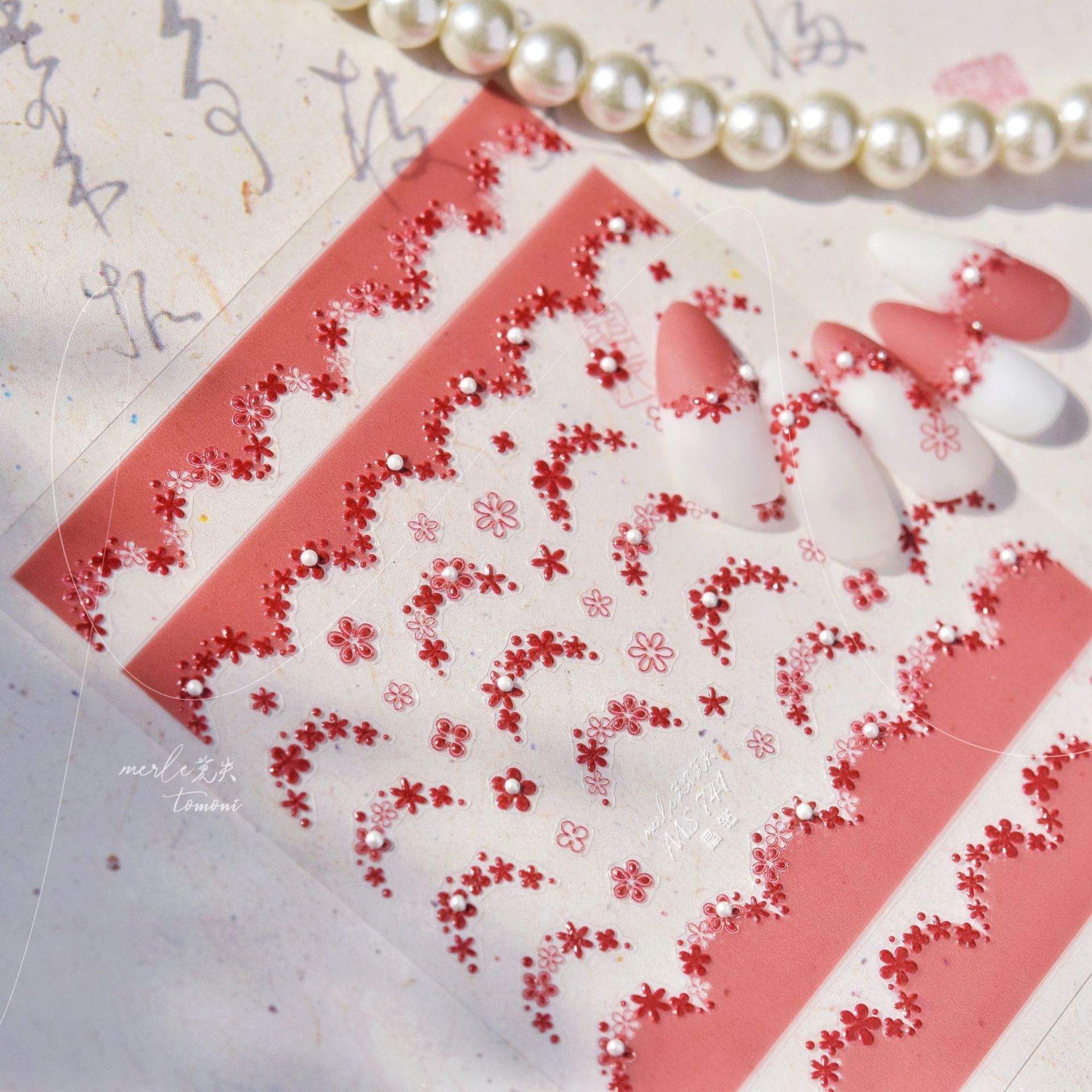 365nails: "Red Plum Blossom with Pearl" – Nail Art Stickers