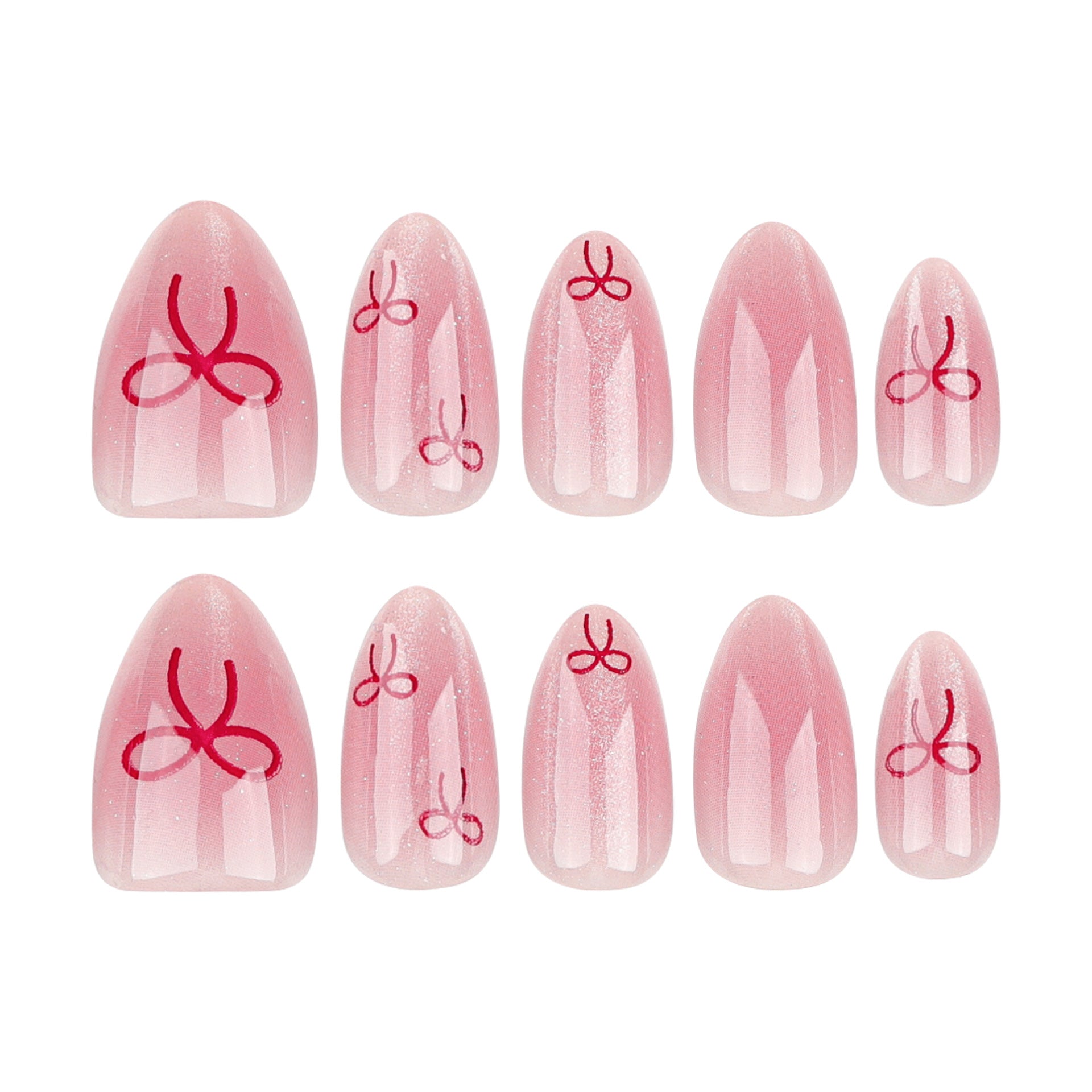 "Glitter Pink & Red Bow" - Precision Crafted Press-On Nails