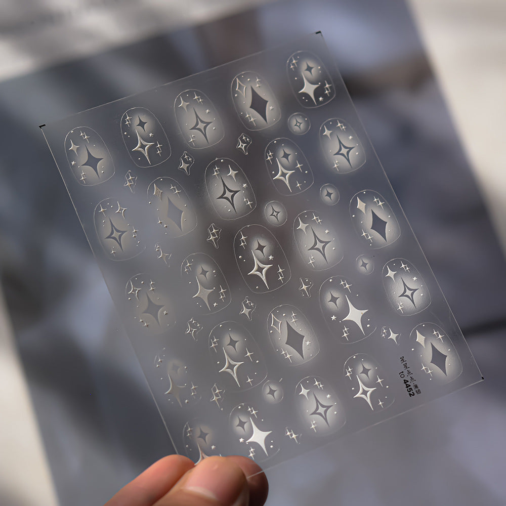 Silver Star Sparkle: "Celestial Starburst" – 5D Embossed Nail Sticker