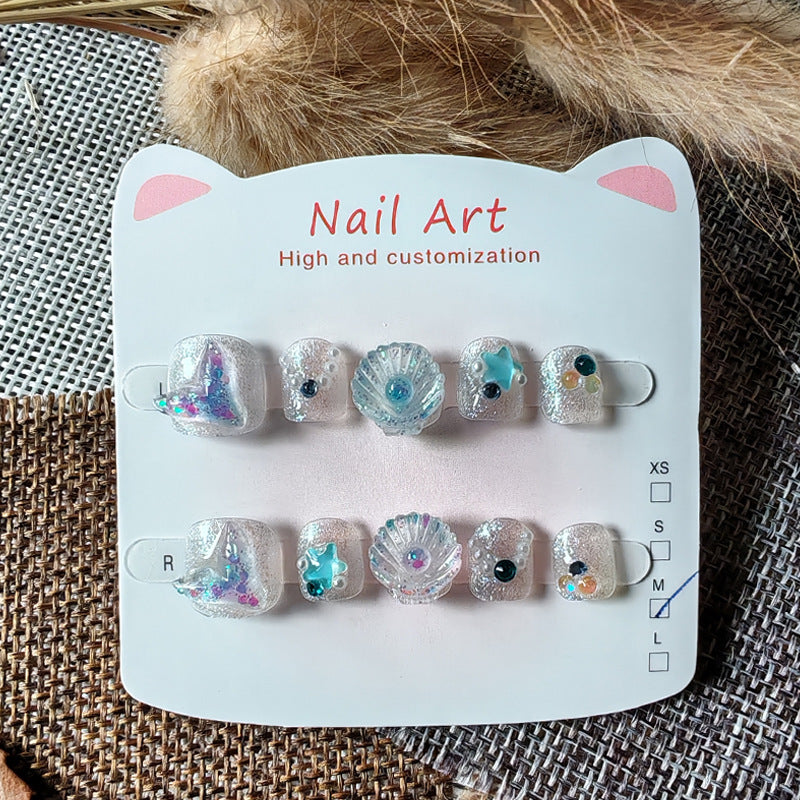 365nails: "美人魚公主" – 短款圓形手工製兒童穿戴甲