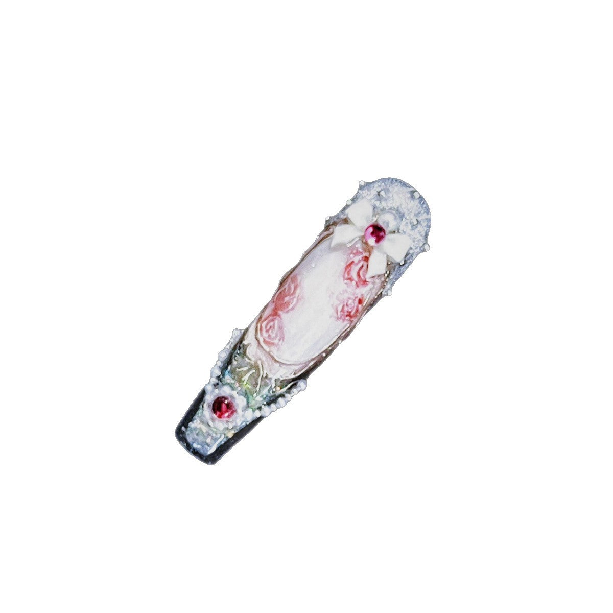 [Angel Garden] European Rococo Gypsum Angel Hand-painted Rose Quicksand Flow Hemp Press On Nail