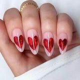 Uñas postizas con efecto bronceado, color nude y rojo, para San Valentín, con diseño de amor, almendra, pieza de uña extraíble, producto terminado | 365nails