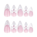 Simple ins three-dimensional white bow  medium and long almond nail French white  art piece｜365nails