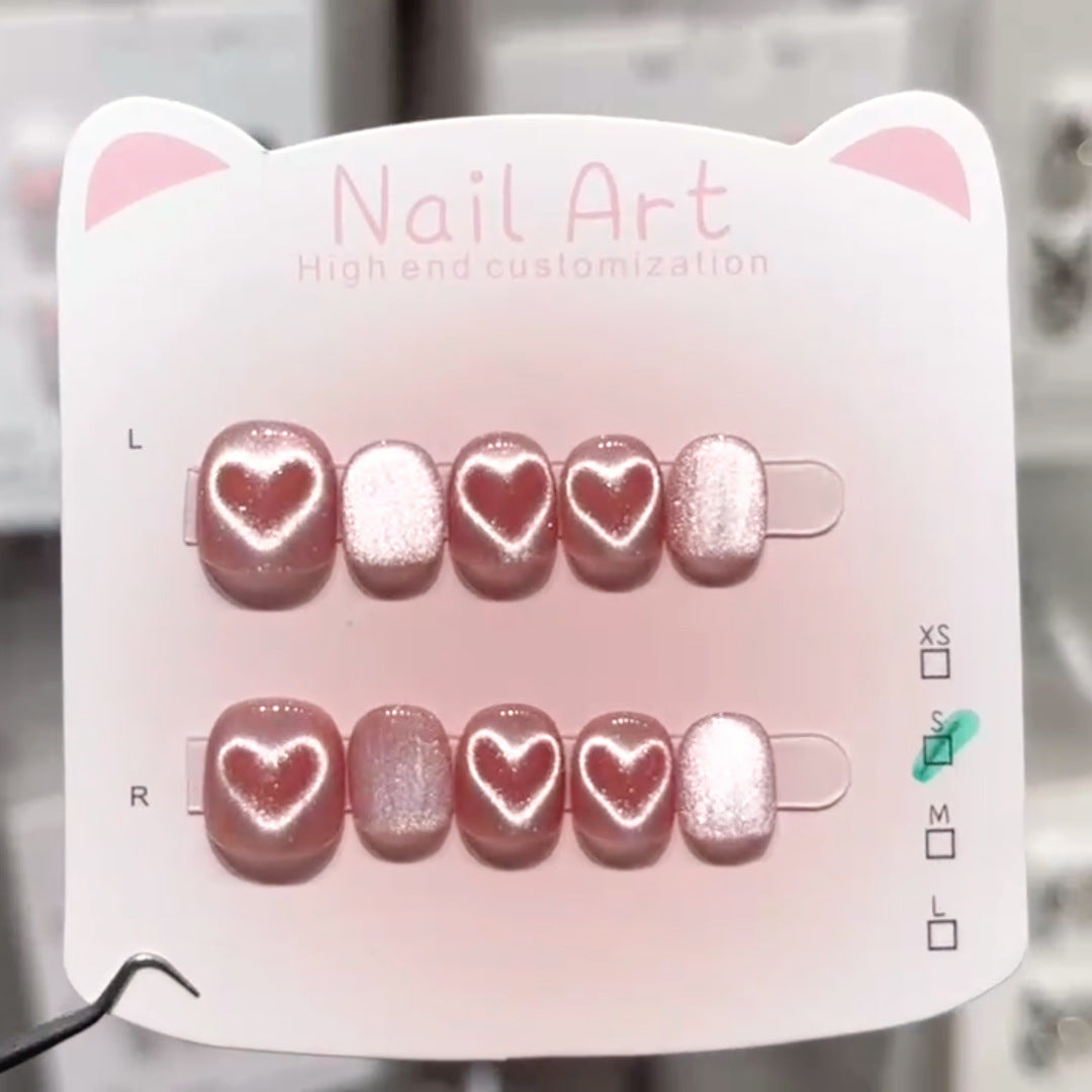 365nails:「霧玫瑰貓眼愛心」手工製足部穿戴甲