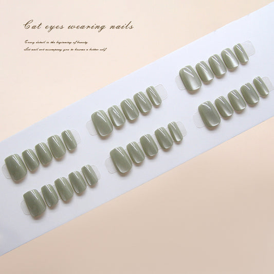 Nail Tips  prefabricated nail, simple, clean, green cat eye, solid color temperament, fashionable girl, white press on nails 30 pieces｜365nails