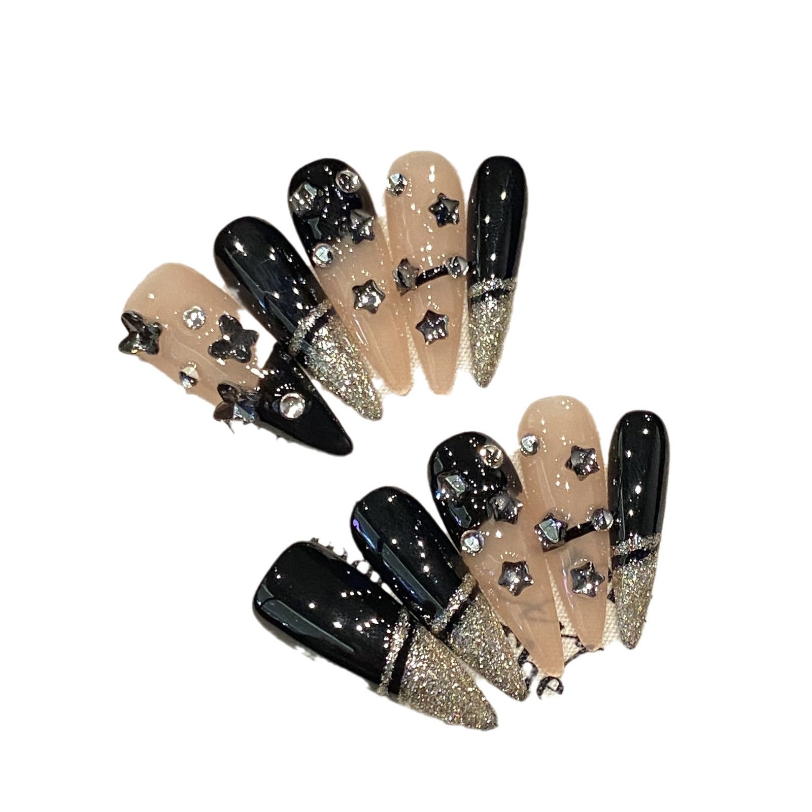 Dark Wind Spice Girl Exclusive Handmade High-quality Black Gold Star Boutique Spice Girl Nail Art False Nails | 365nails