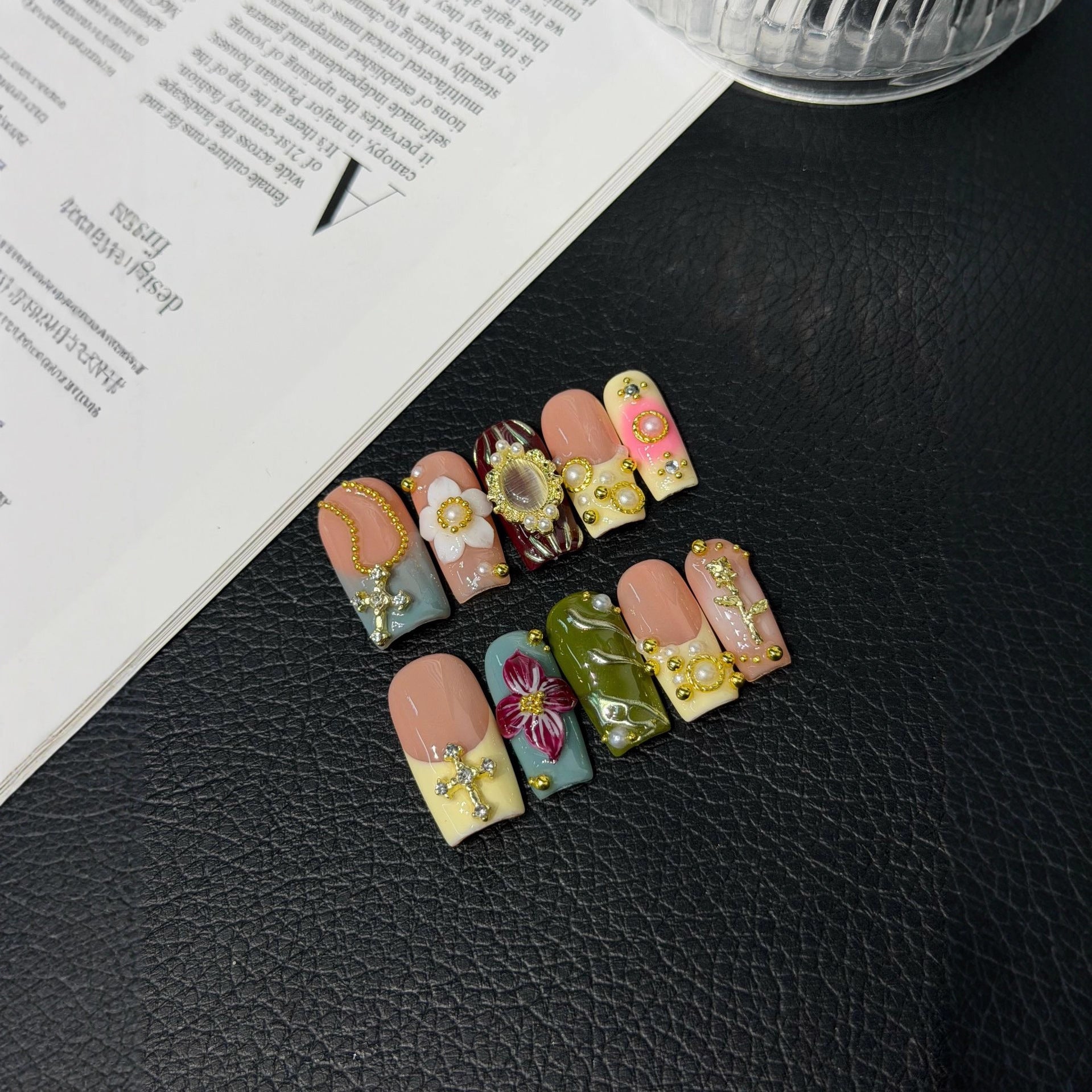 365nails: "Botanical Bloom" – 3D Floral Handmade Almond Nails