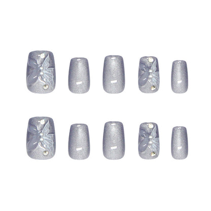 Nail Tips  prefabricated nail mist blue three-dimensional butterfly cat eye flash gentle and cold diamond manicure 30 pieces｜365nails