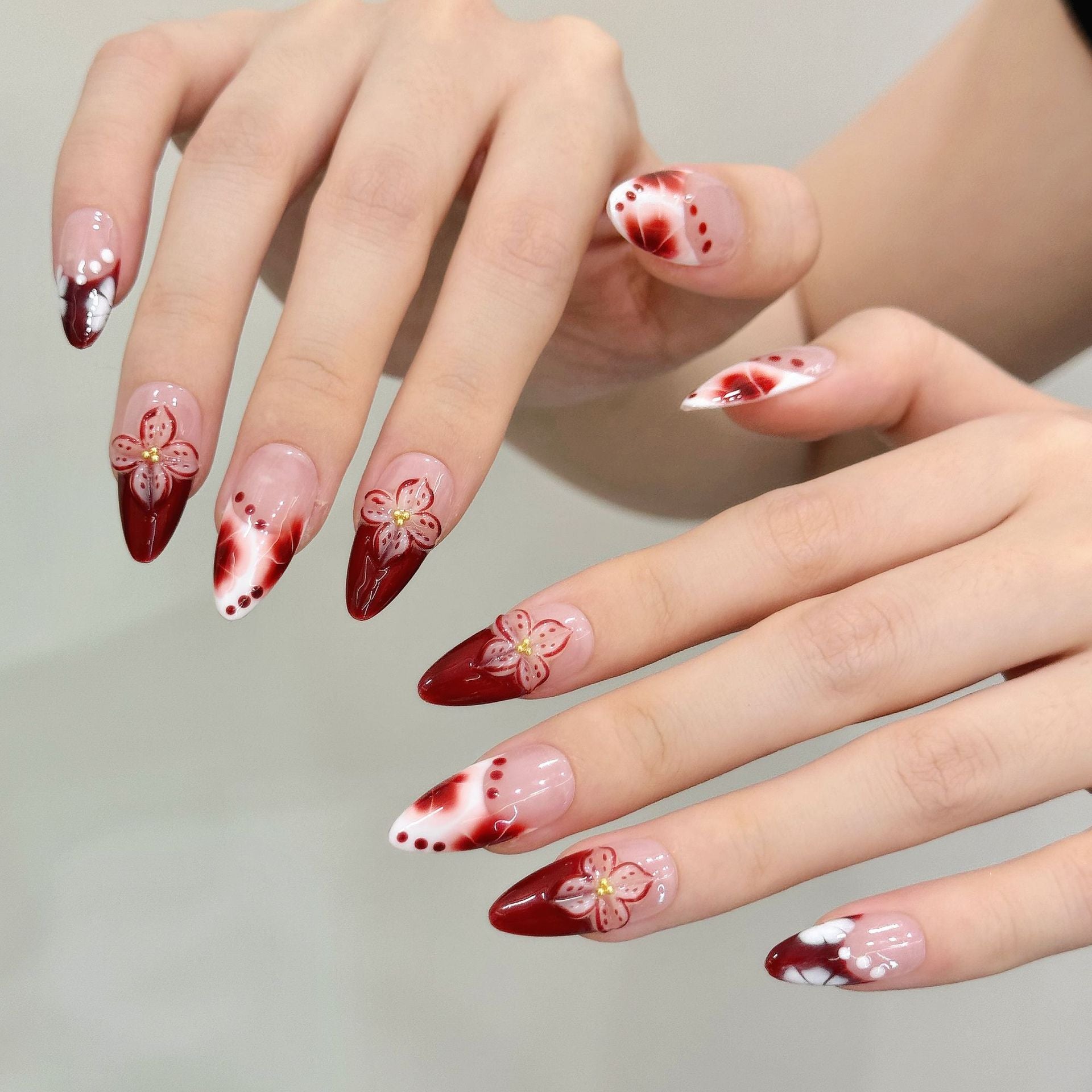 smudging hand-painted three-dimensional engraving whitening advanced manicure press-on nails | 365nails