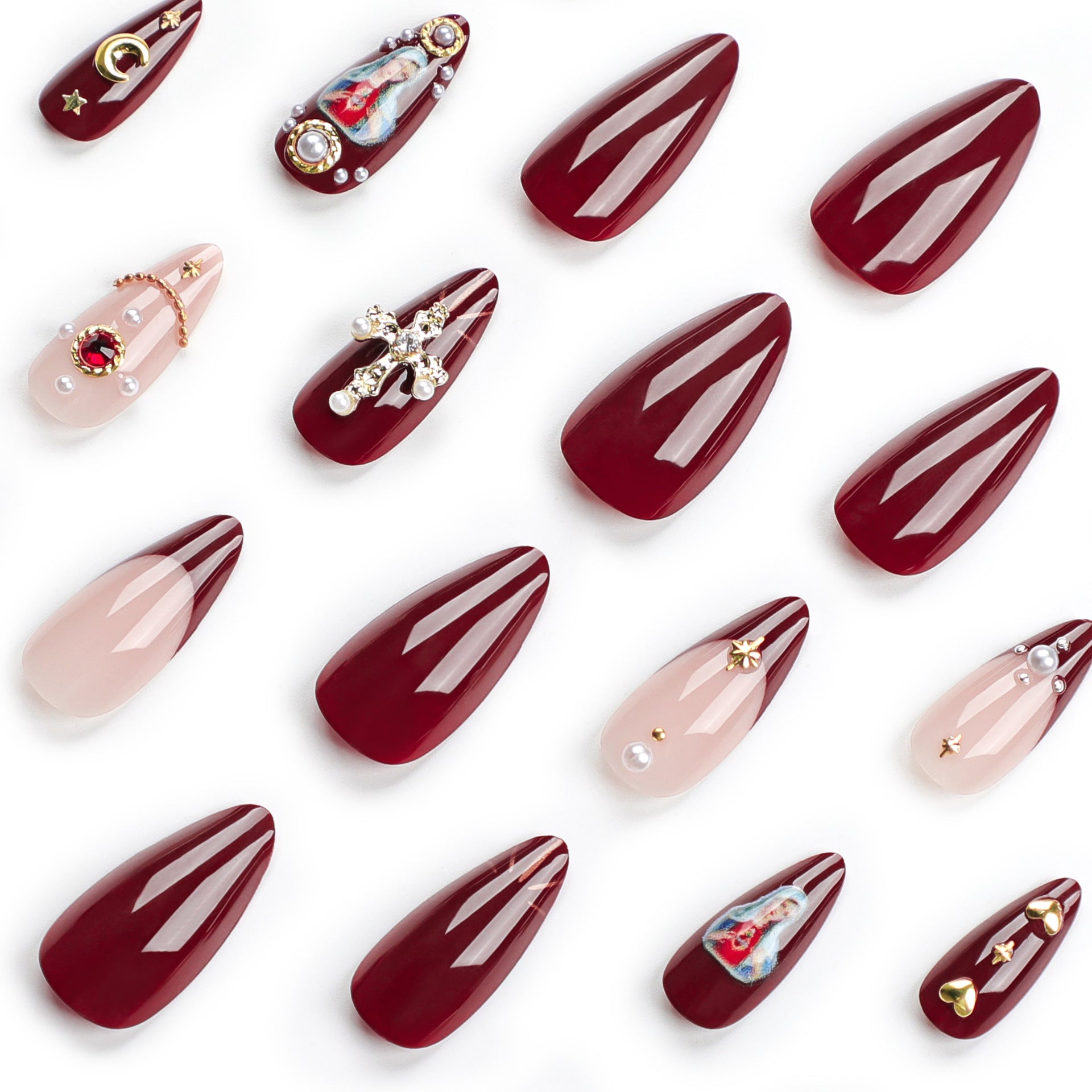 Venta al por mayor de productos terminados para uñas con diseño de estrella y luna, populares en Europa y Estados Unidos, con destellos de diamante en forma de cruz y explosión, ｜365nails