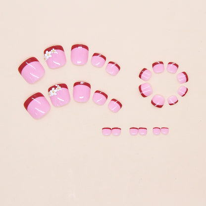 Xia Jing fresh white small daisy French white versatile   removable toenails 24 pieces｜365nails