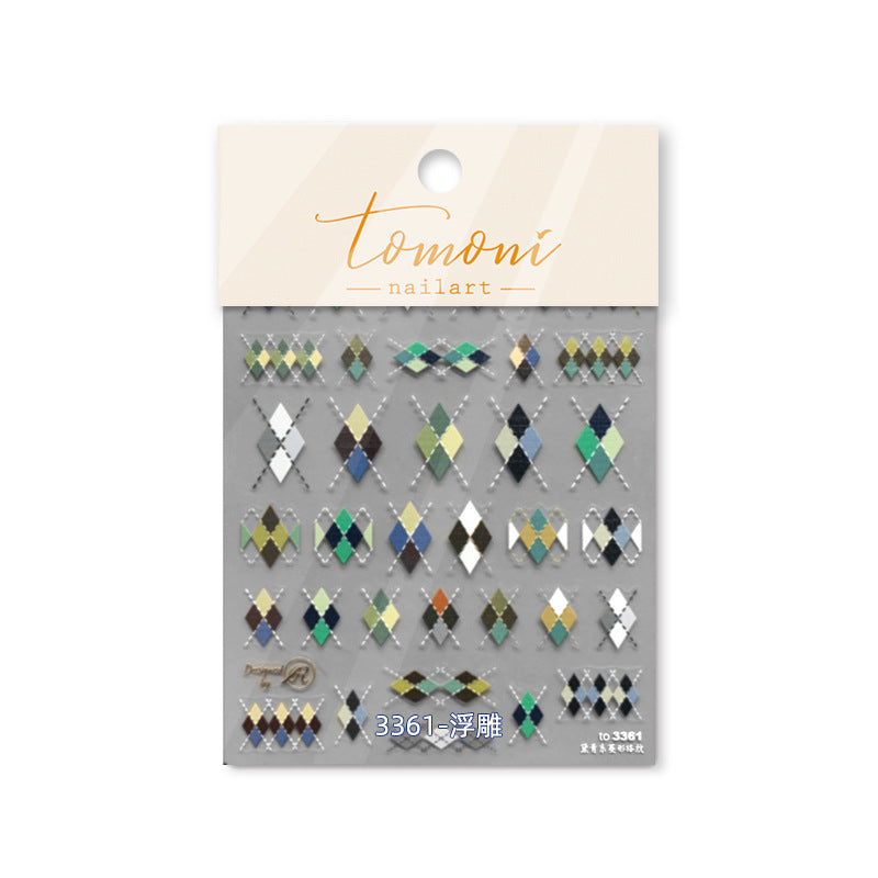 Argyle Plaid Embossed: "Vintage Preppy" – 5D Embossed Nail Sticker