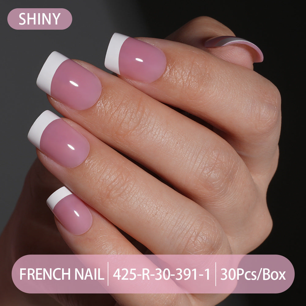 Press on nails French trapezoidal simple high-end sense 30 pieces box detachable fake nail finished pre-made manicure