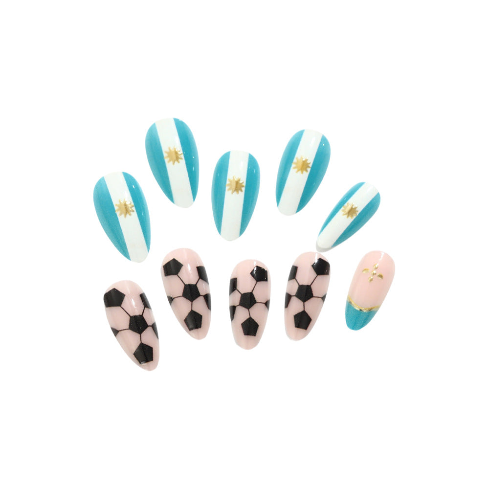 World Cup Argentina Flag Football Gold Accent Press-On Nails (Stiletto/24pcs/Fashion)
