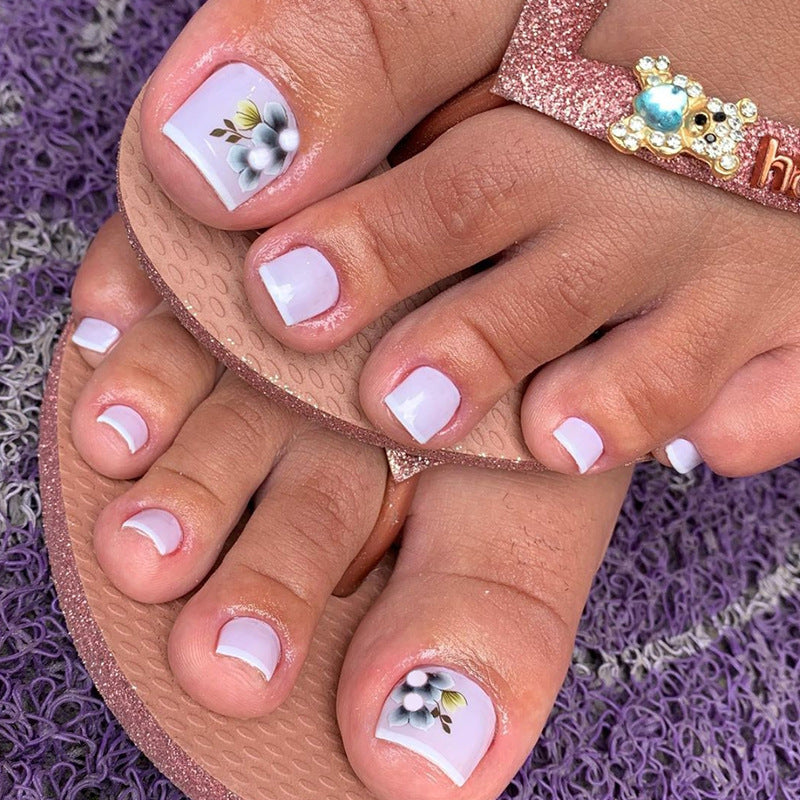 簡約法式清新優雅花朵腳趾穿戴甲｜甜美ins風 甲片｜365nails
