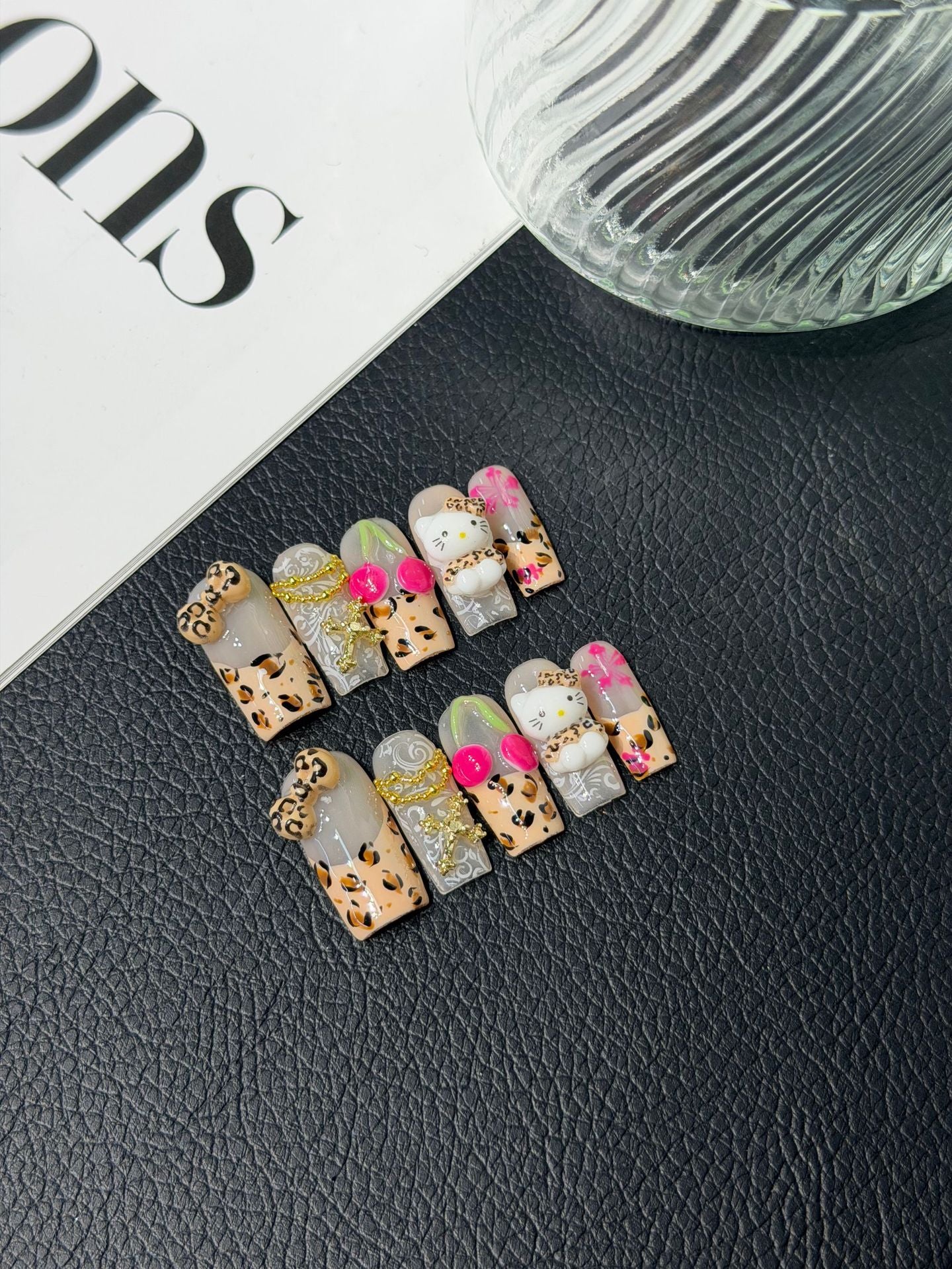 365nails: "Y2K Safari" – 3D Character & Leopard Print Handmade Short Square Nails