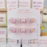 Mini Melody Cute Kids Press On Nails with Star Glitter