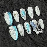 Uñas de almendra, uñas postizas hechas a mano, parche de uñas de ojo de gato con relieve, para usar en dedos falsos | 365nails