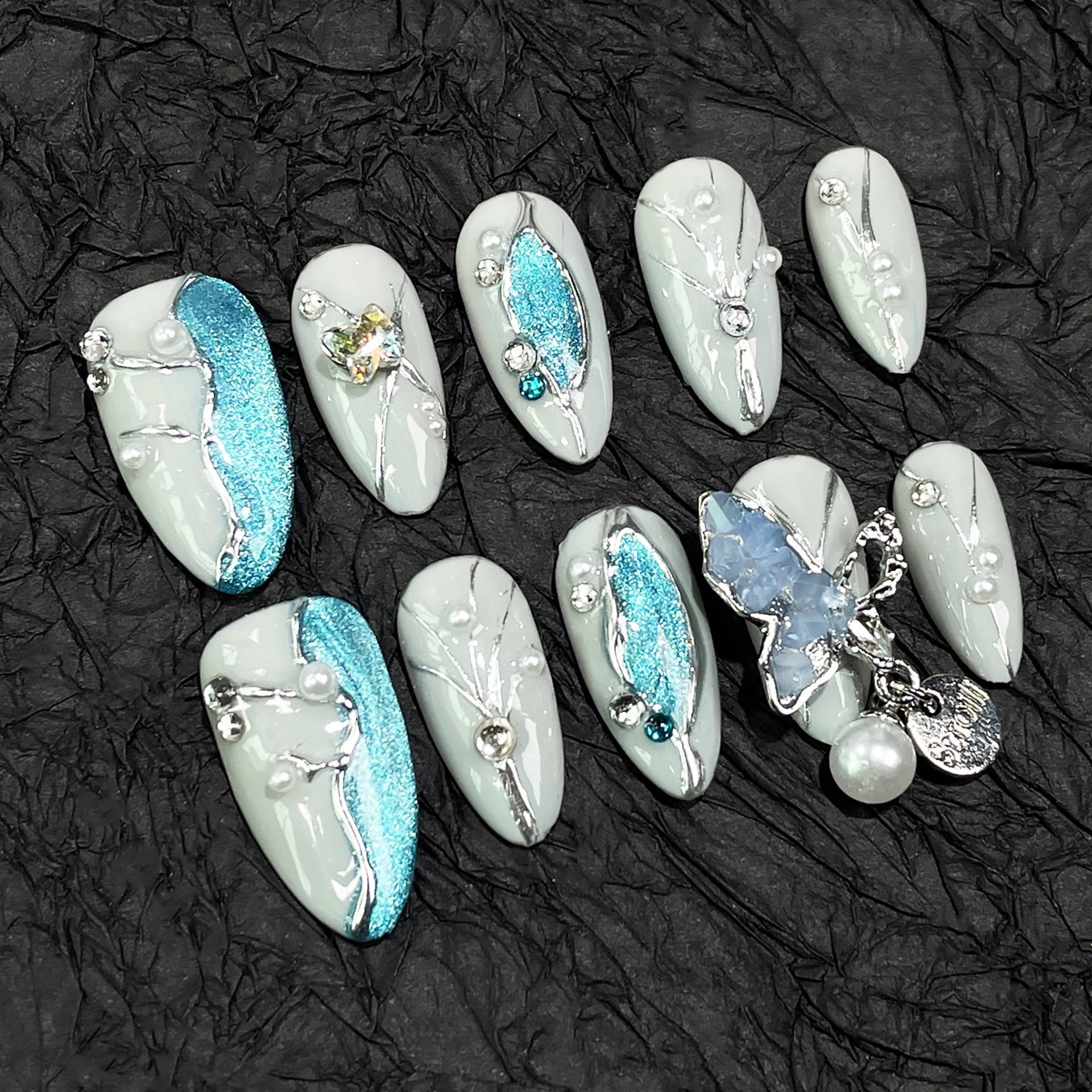 Uñas de almendra, uñas postizas hechas a mano, parche de uñas de ojo de gato con relieve, para usar en dedos falsos | 365nails