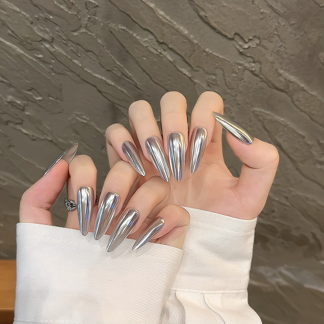 Black Silver Mirror Carbon Gun Nail Technology Dark Metal Nail Art Wear Nail Products fake nails | 365nails
