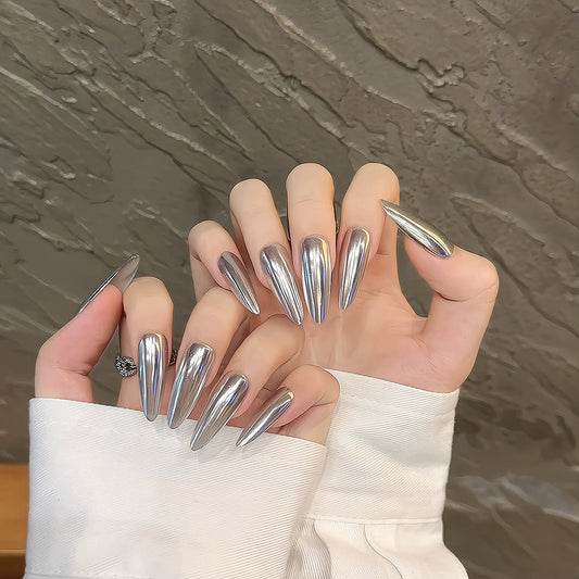 Black Silver Mirror Carbon Gun Nail Technology Dark Metal Nail Art Wear Nail Products fake nails | 365nails