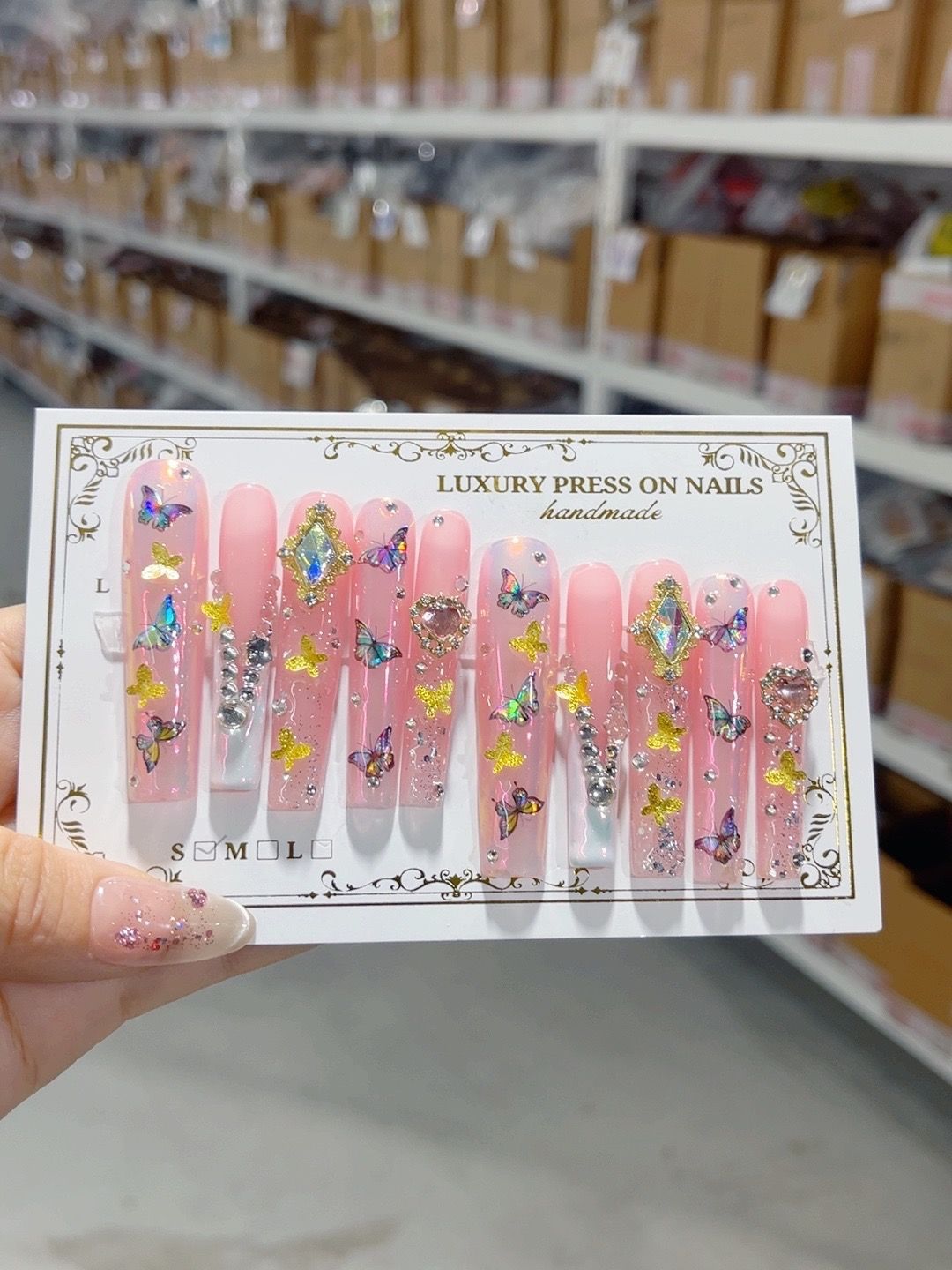 Pink Butterfly Crystal Fantasy Press On Nail Set