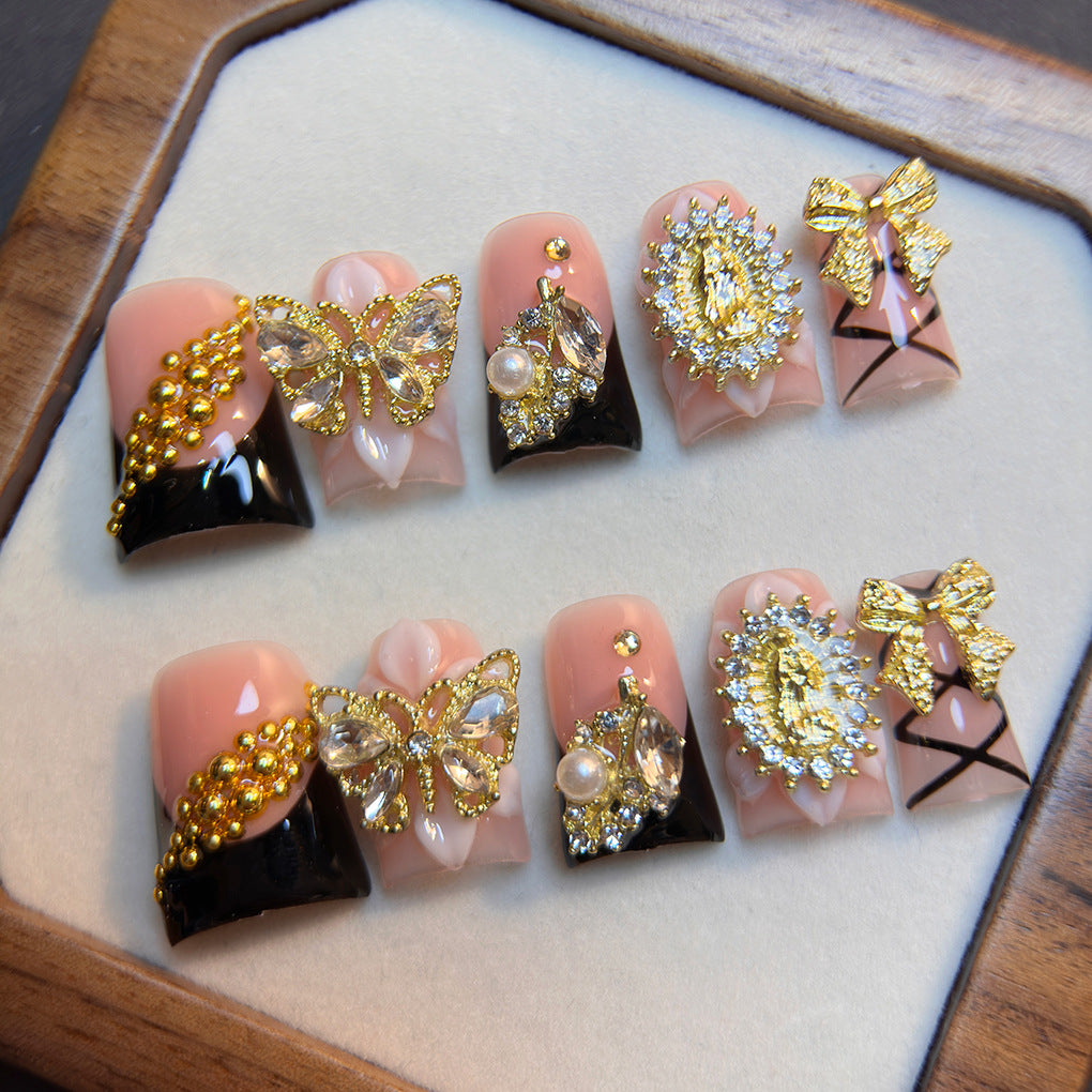 Black Gold Baroque Bow Luxury Press On Nails