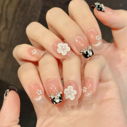 daughter zircon French polka dot cat eye bow girl handmade nails | 365nails