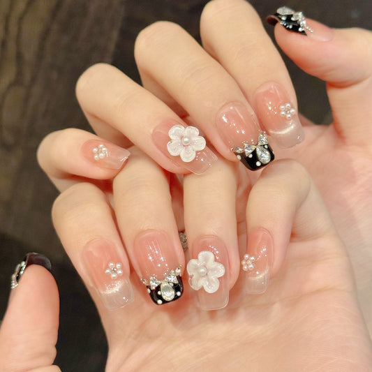 daughter zircon French polka dot cat eye bow girl handmade nails | 365nails