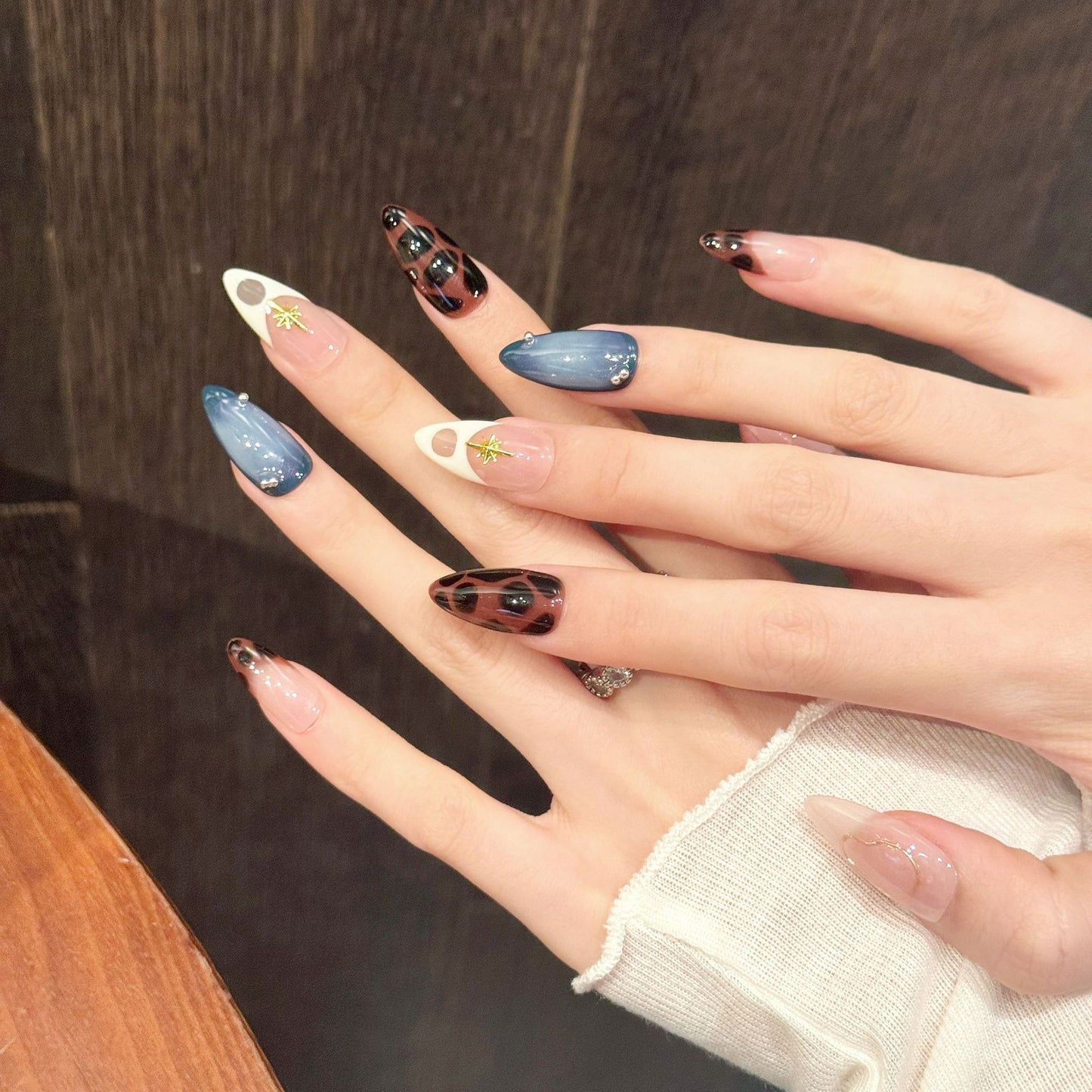 Mysterious Mixed Pattern Burgundy Celestial Press-On Nails