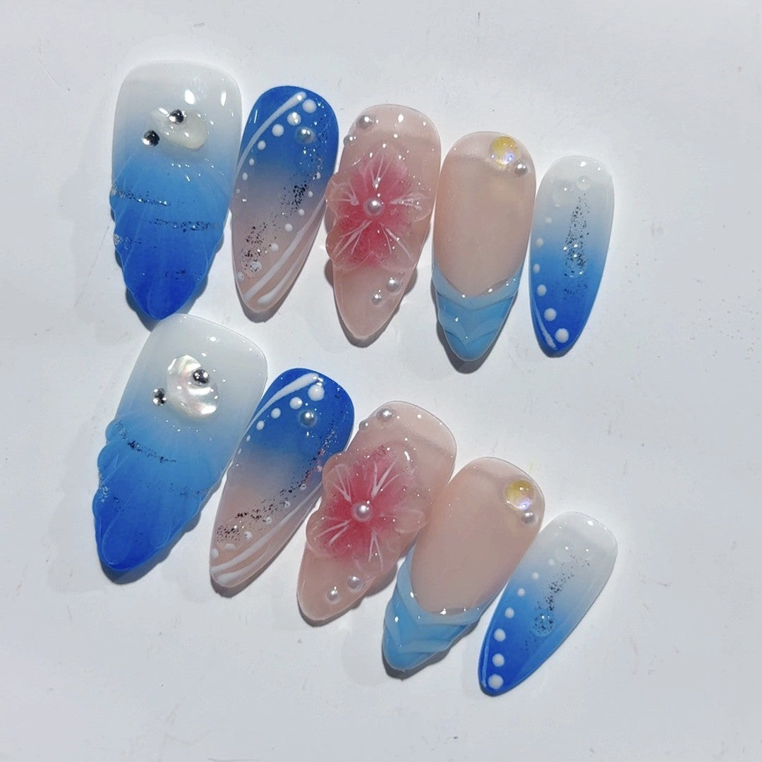 365nails - 島嶼之夜：貝殼花 — 杏仁形 手工製 立體雕刻 穿戴甲