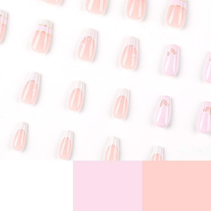 Hollow love White French gold thread nail patch Nail piece Finished product Detachable advanced｜365nails