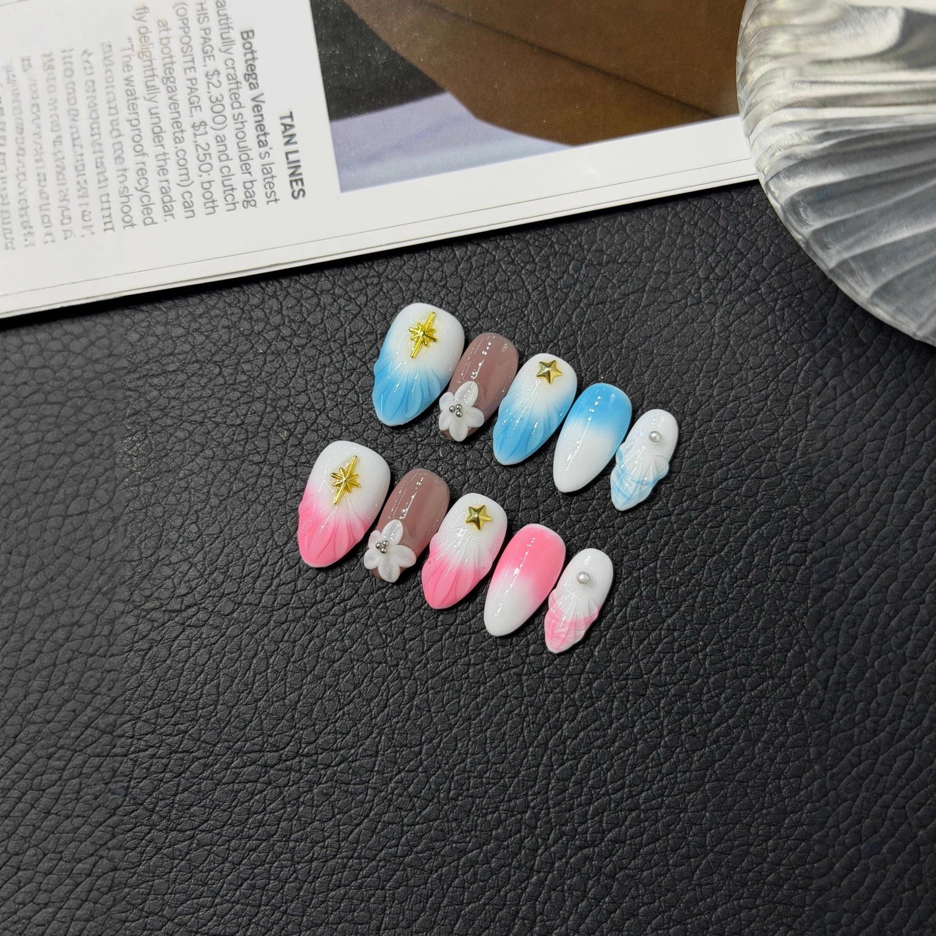 365nails : "Fantaisie Côtière" — ongles 3D fait main forme amande motif étoile de mer
